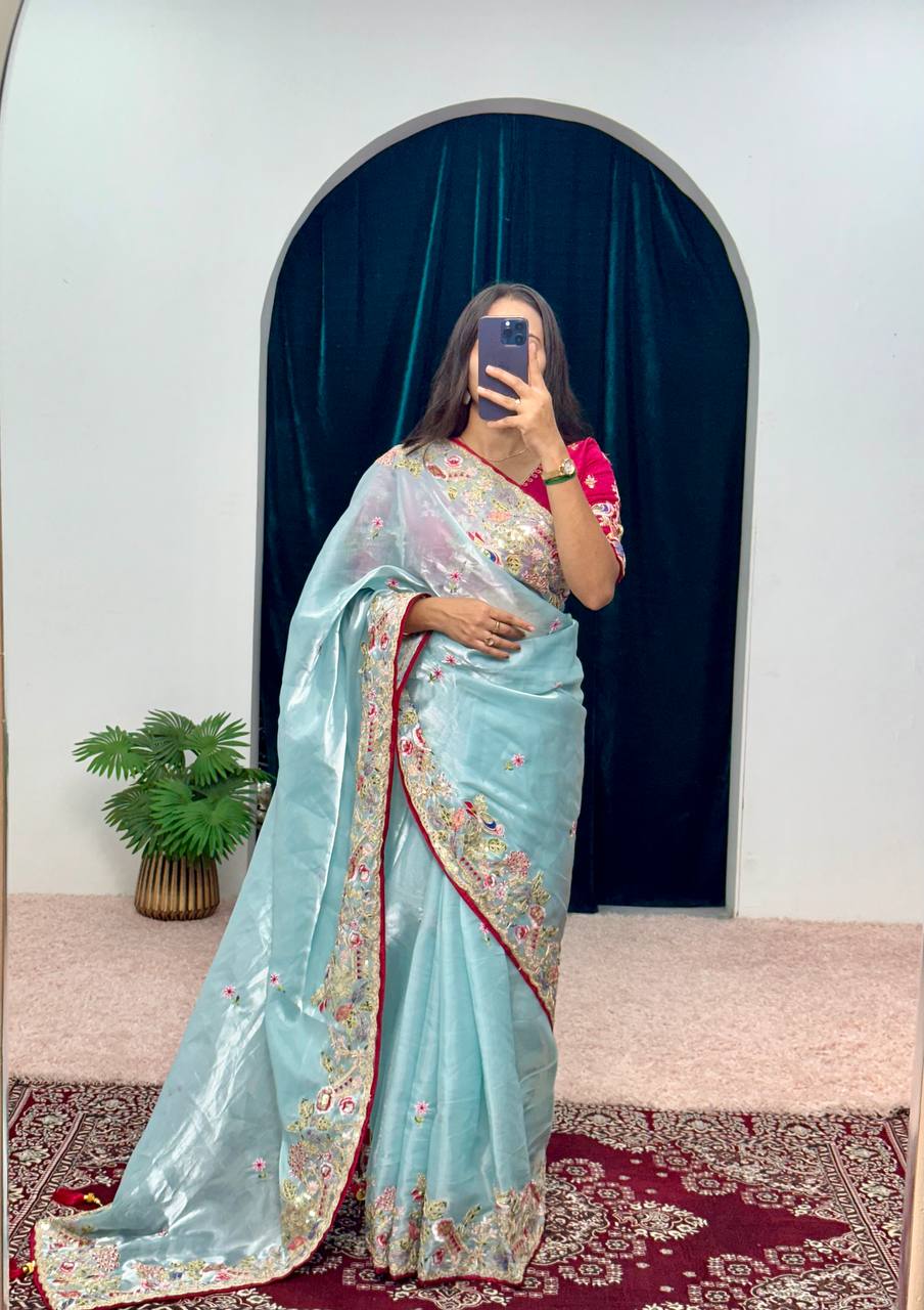 Cotton Thread and Embroidery Work Saree