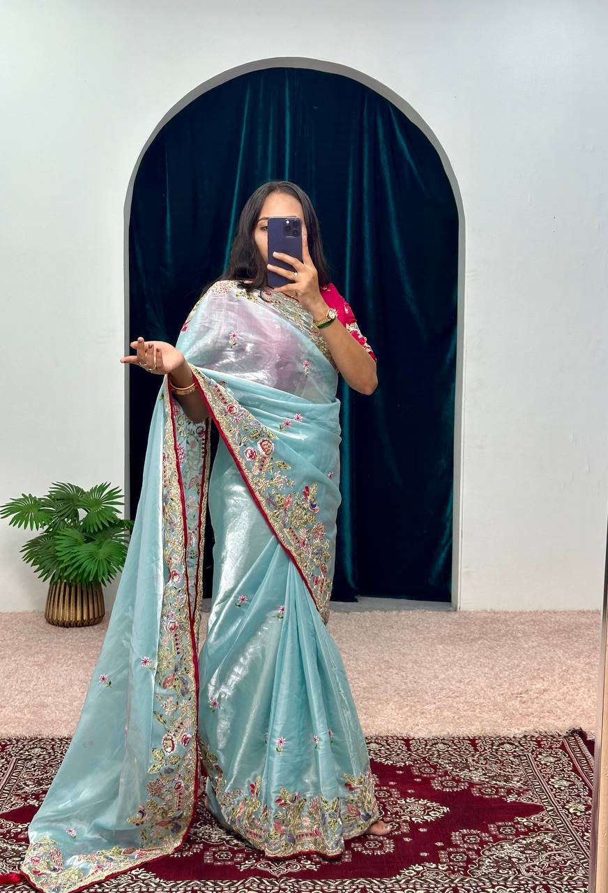 Cotton Thread and Embroidery Work Saree