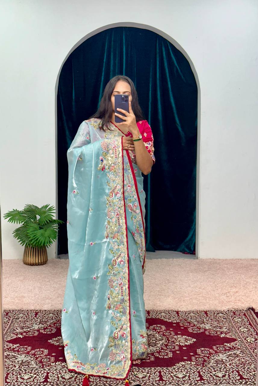 Cotton Thread and Embroidery Work Saree