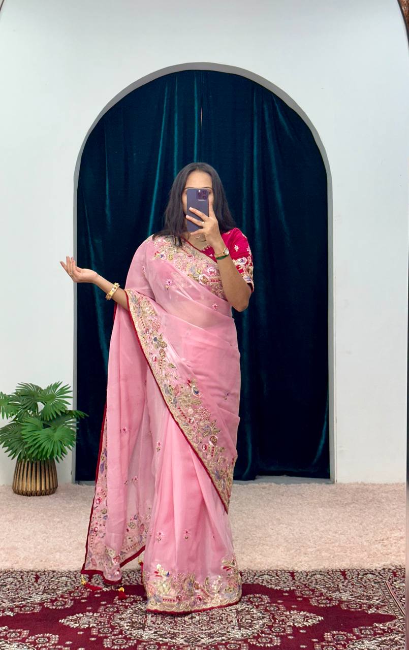 Cotton Thread and Embroidery Work Saree