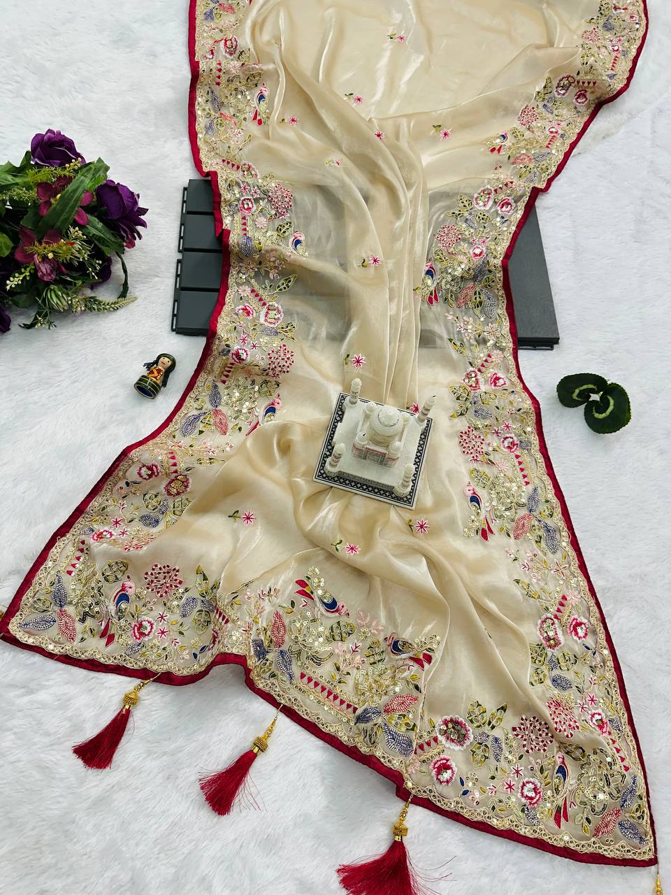 Cotton Thread and Embroidery Work Saree