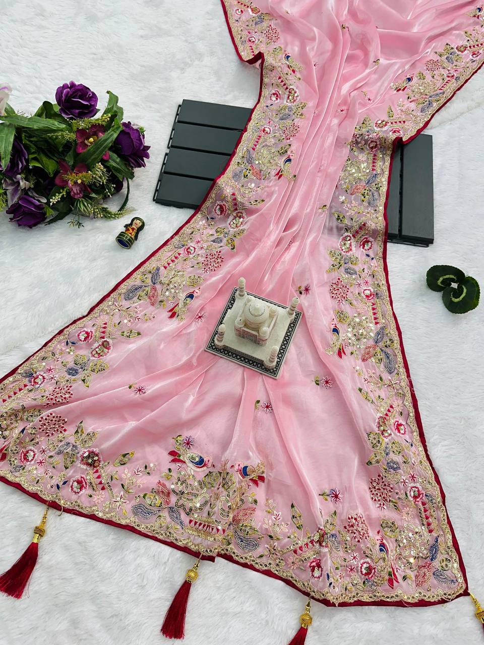 Cotton Thread and Embroidery Work Saree