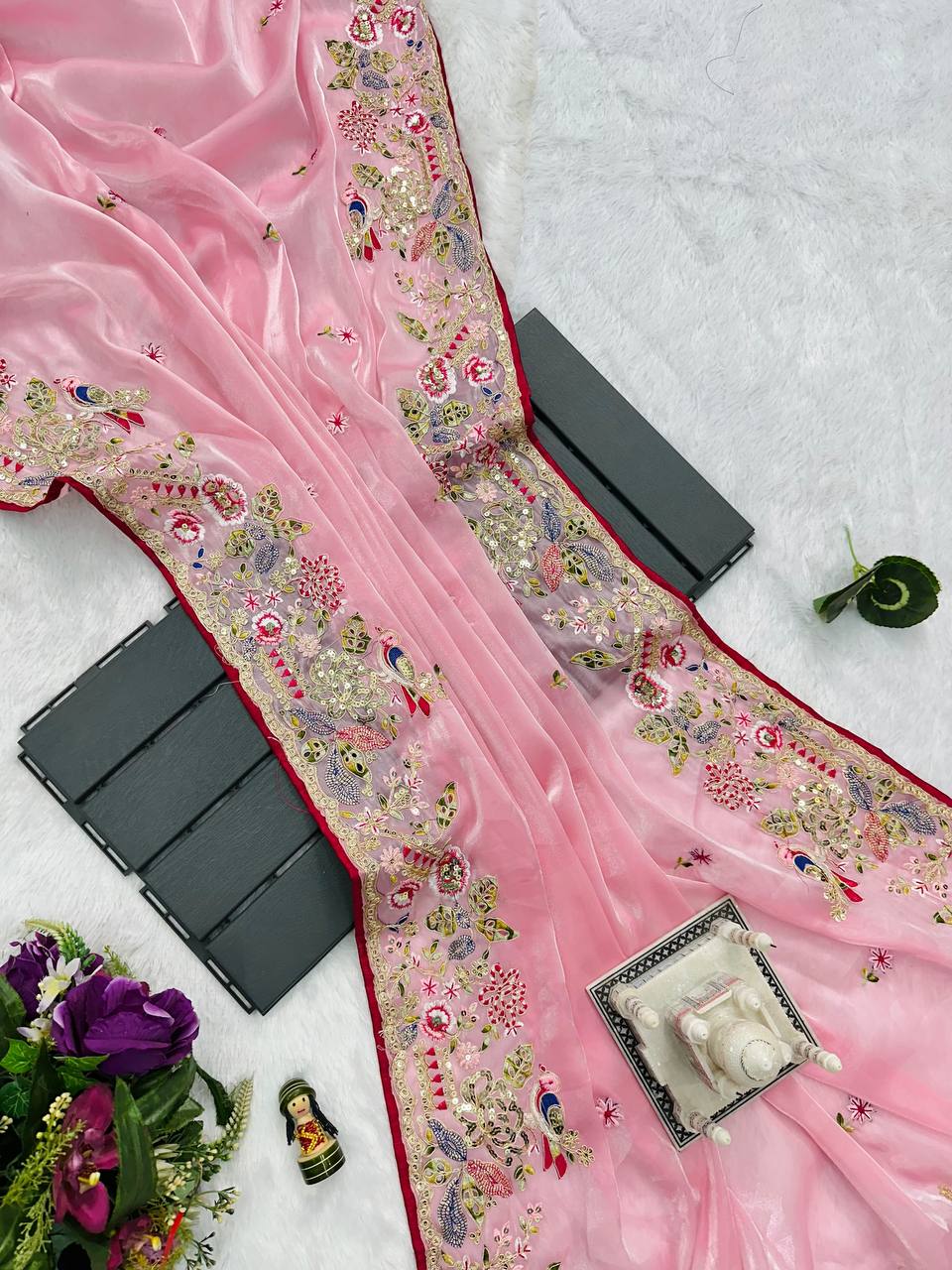 Cotton Thread and Embroidery Work Saree