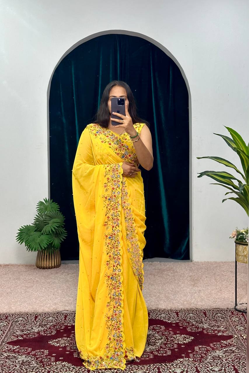 Catsup Mustard Embroidery Saree