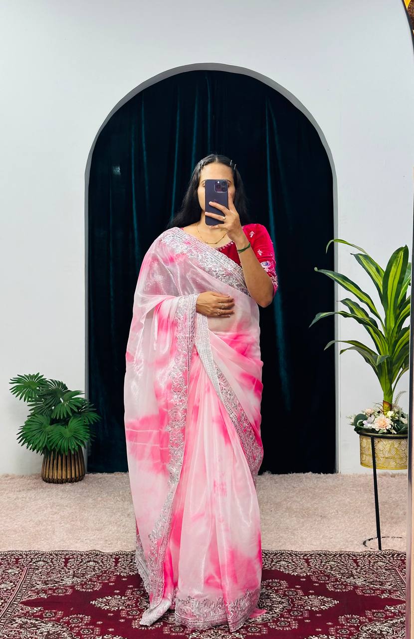 Chestnut Pink Embroidery Saree