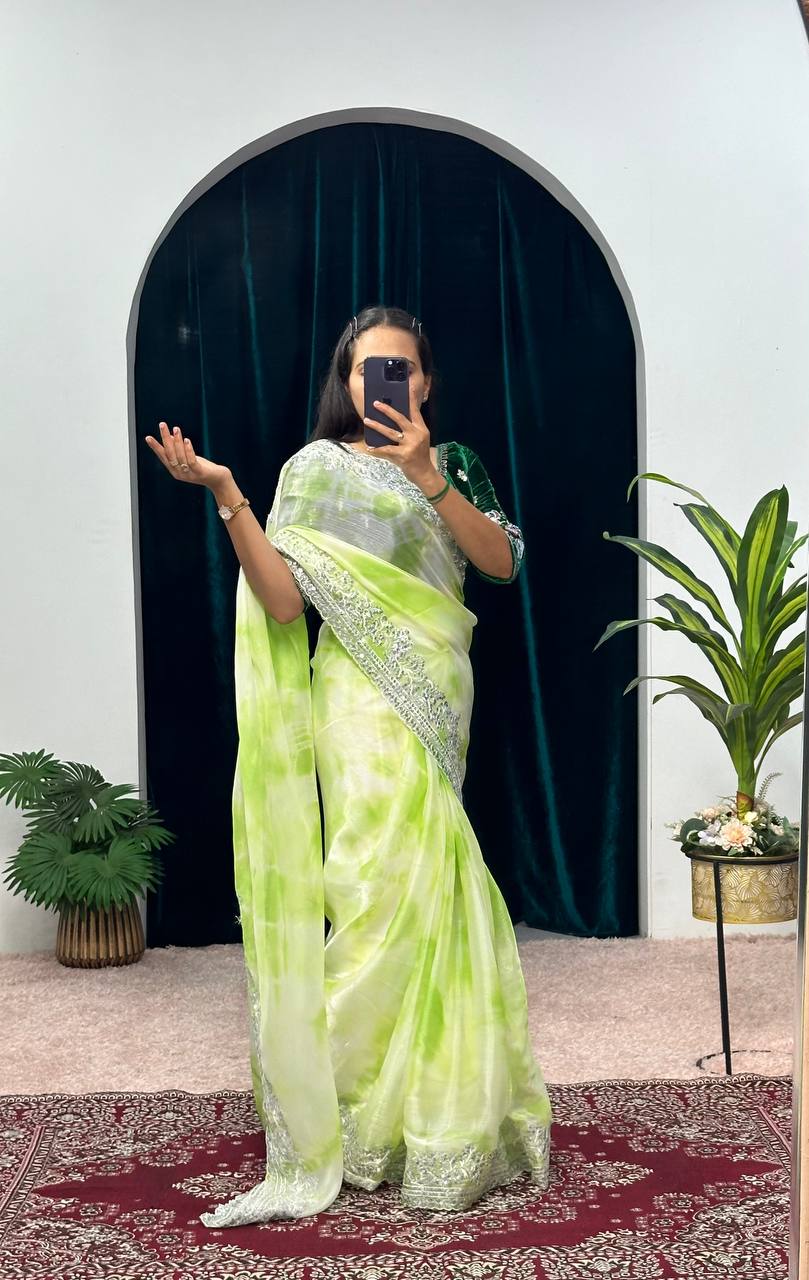 Aplenty Green Embroidery Saree