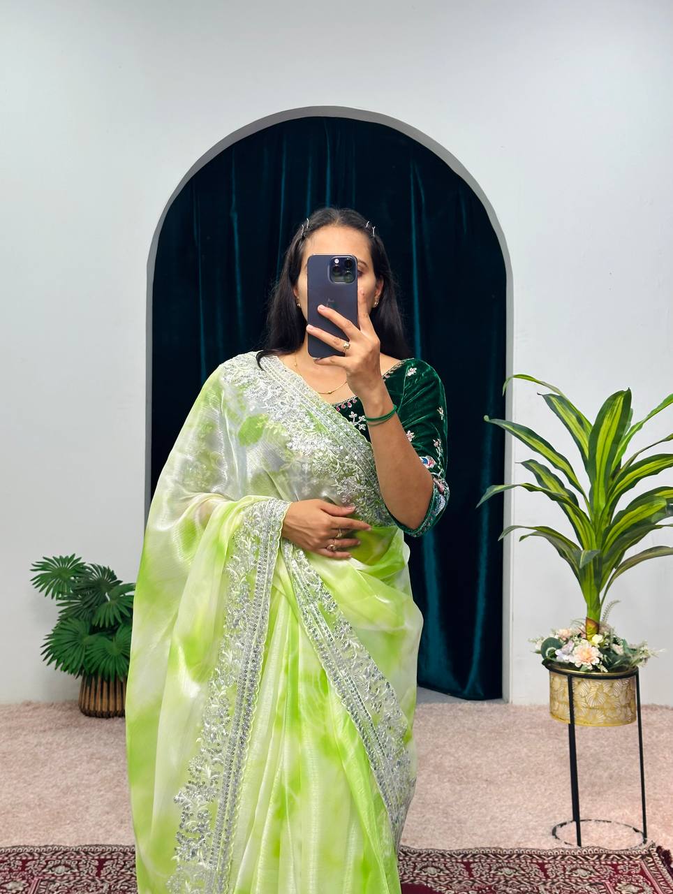 Aplenty Green Embroidery Saree