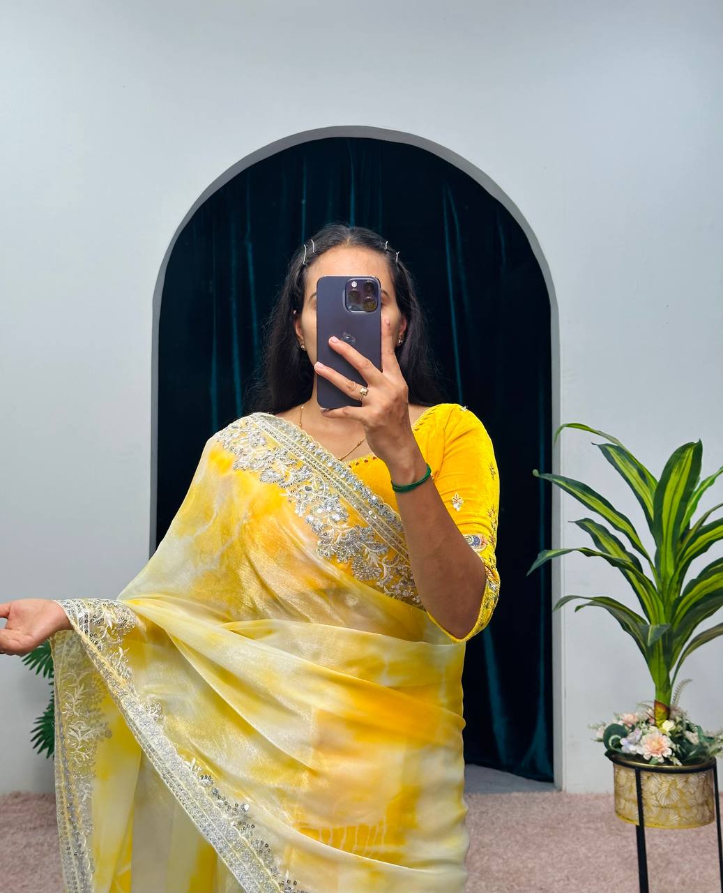Tawny Yellow Embroidery Saree