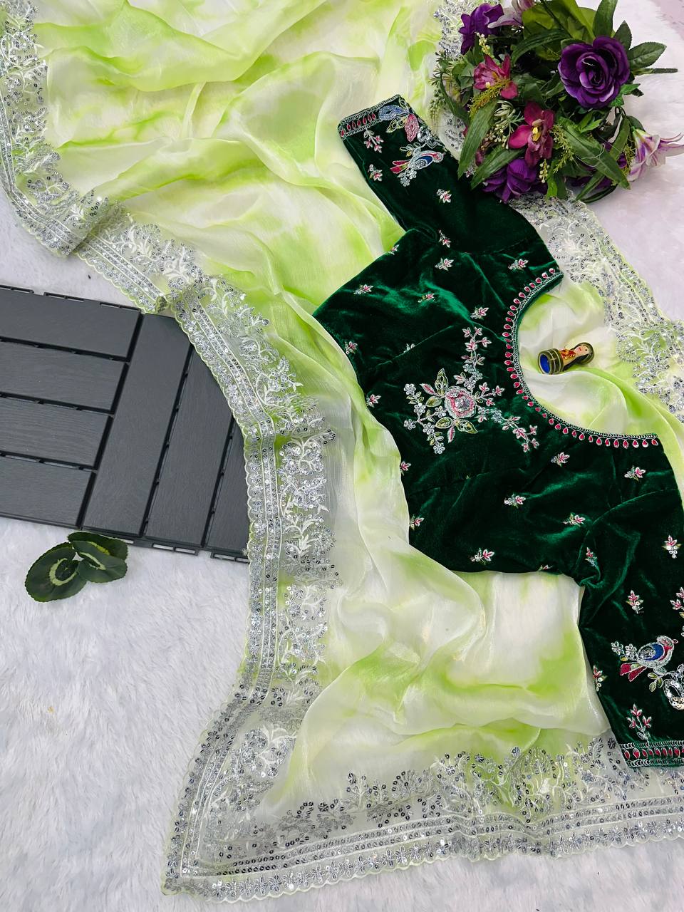 Aplenty Green Embroidery Saree