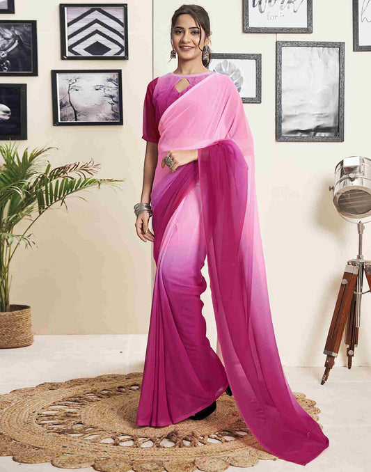 Vermilion Pink Printed Saree
