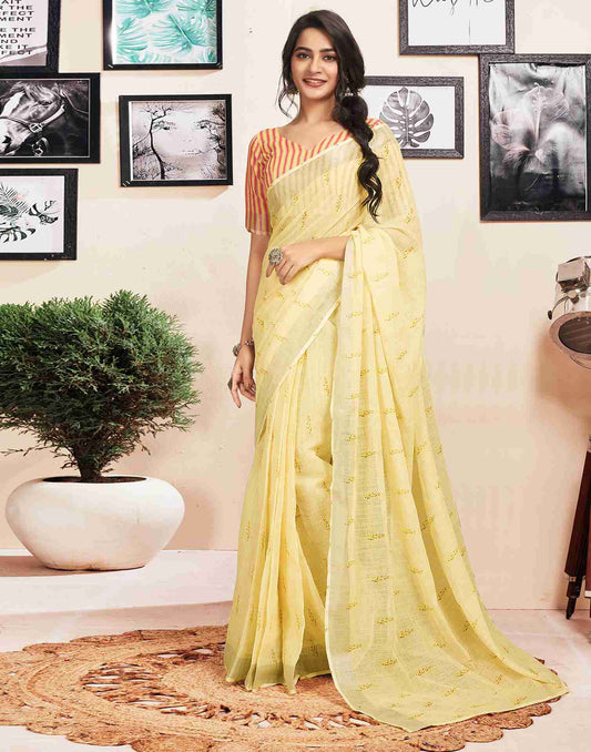Alabaster Yellow Printed Saree