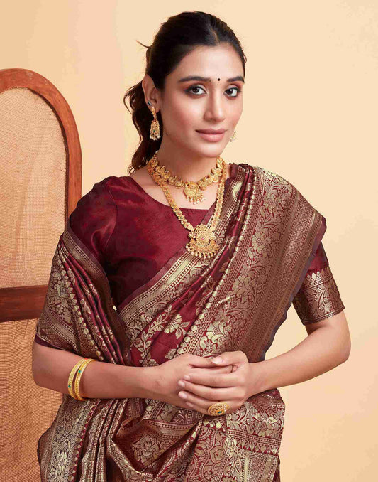 Orphan Maroon Banarasi Silk Saree