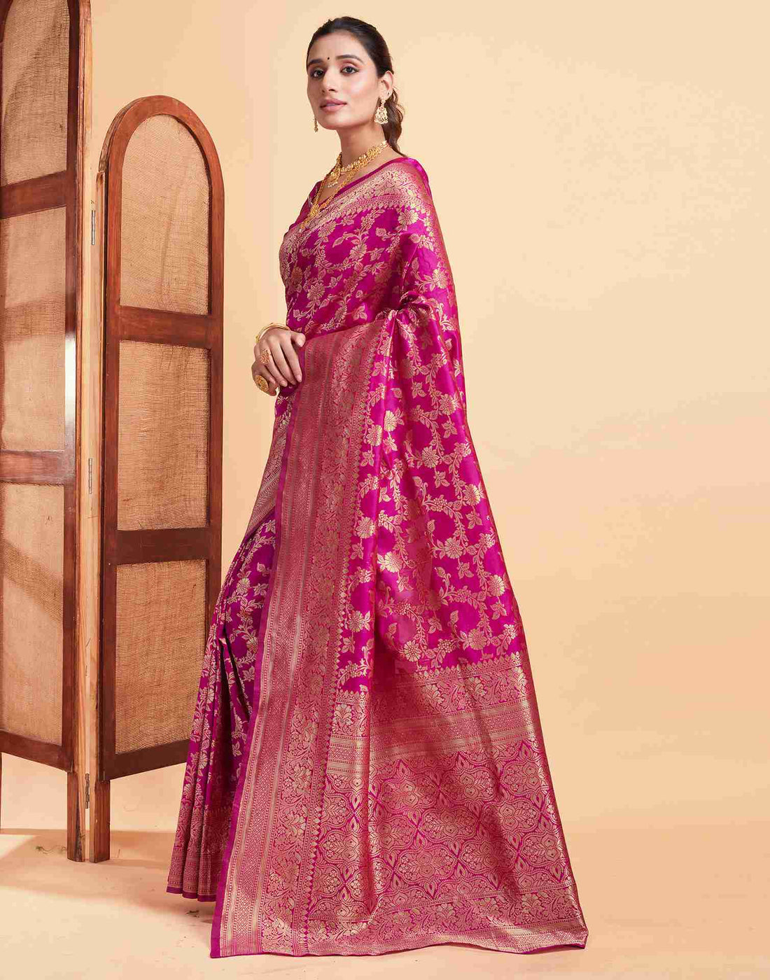 Crimson Pink Banarasi Silk Saree