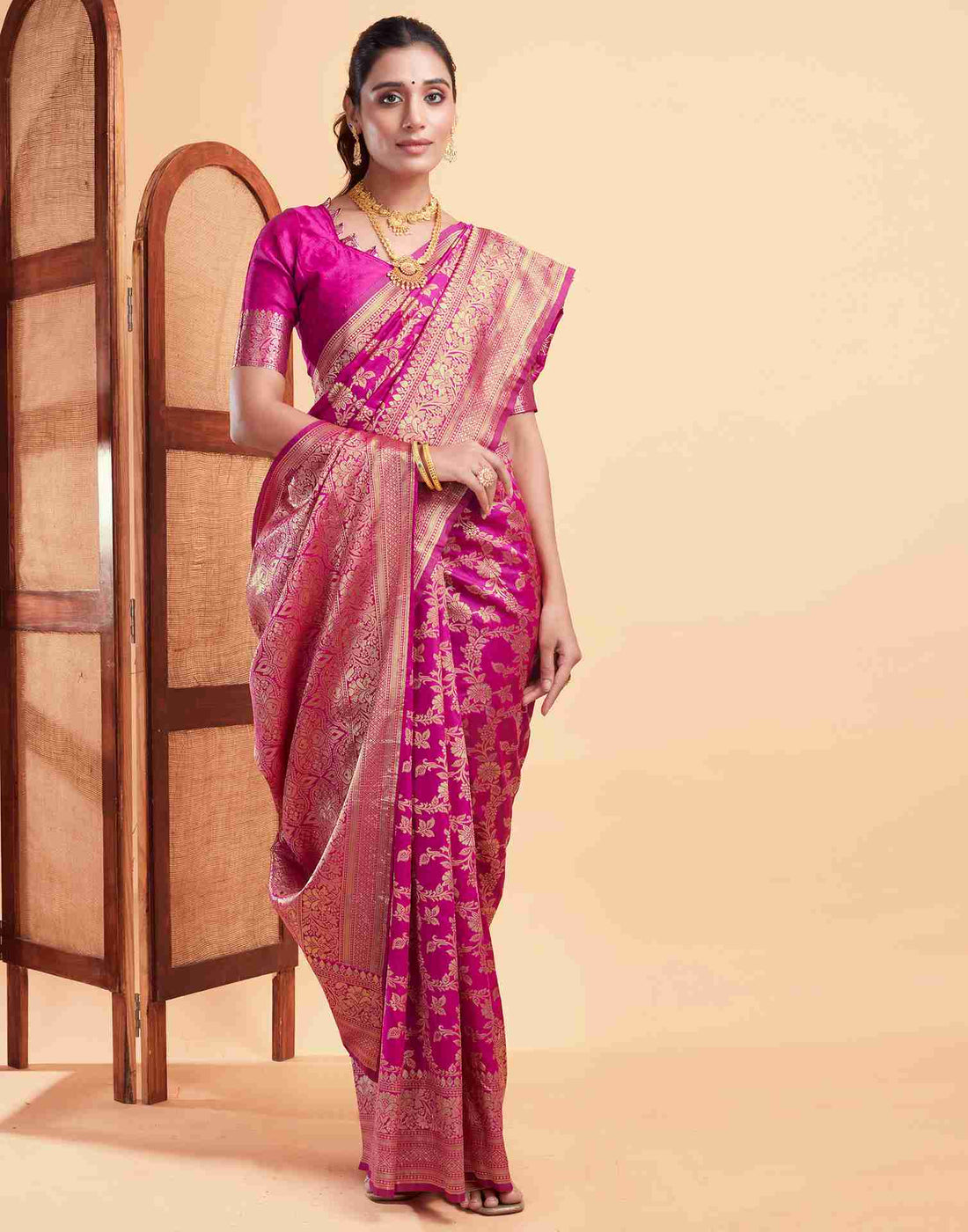 Crimson Pink Banarasi Silk Saree