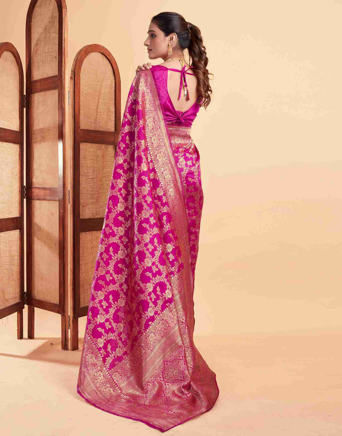 Crimson Pink Banarasi Silk Saree