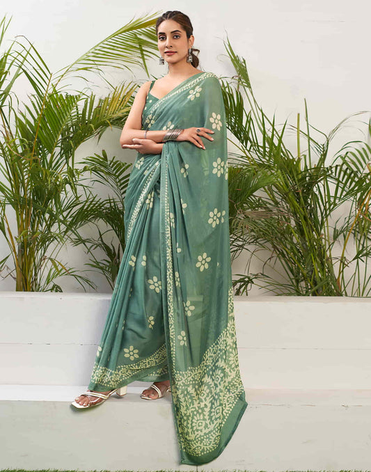 Bounteous Green Printed Saree