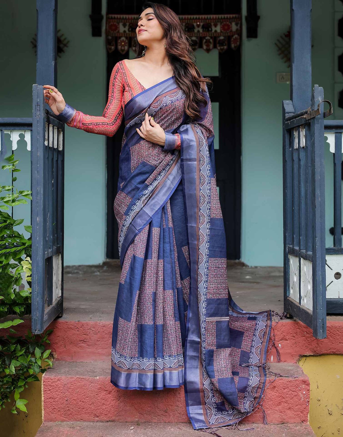 Elegiac Blue Printed Saree