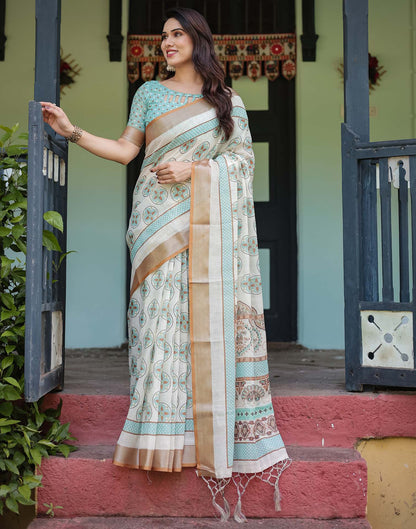 Epitome Cream Printed Saree