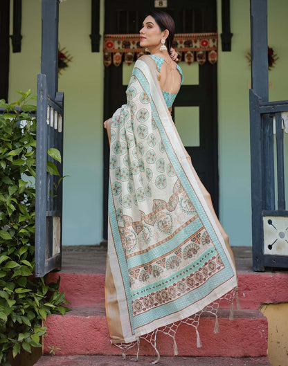 Epitome Cream Printed Saree