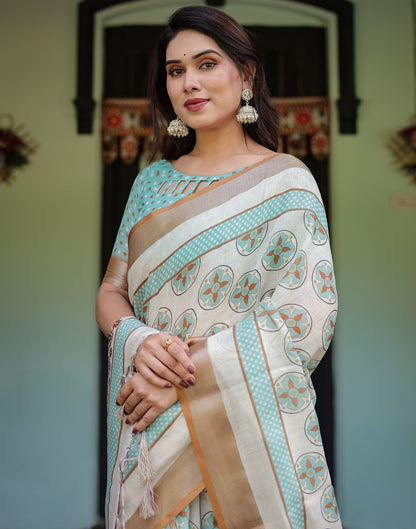 Epitome Cream Printed Saree