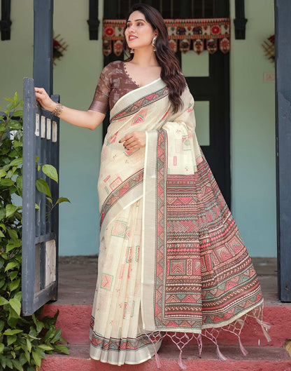 Emolient Cream Printed Saree
