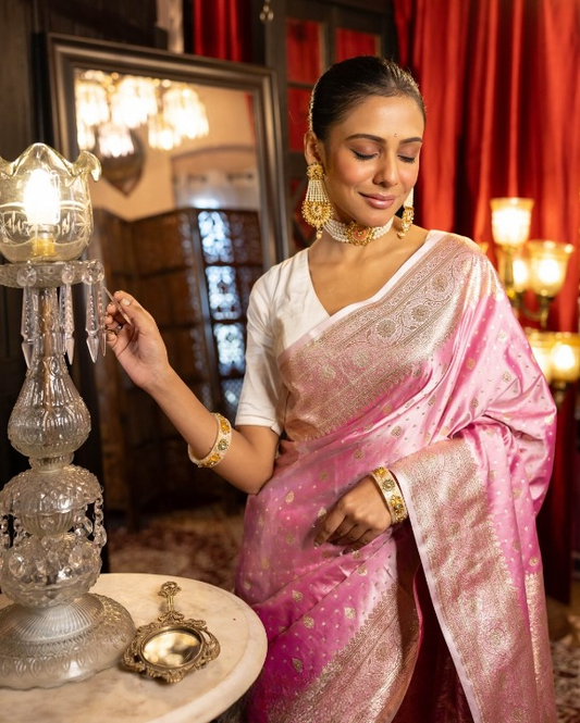 Bittersweet Pink Woven Banarasi Saree