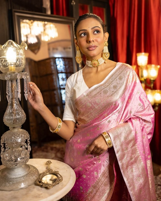 Bittersweet Pink Woven Banarasi Saree