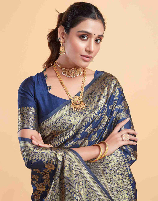 Azureous Blue Banarasi Silk Saree