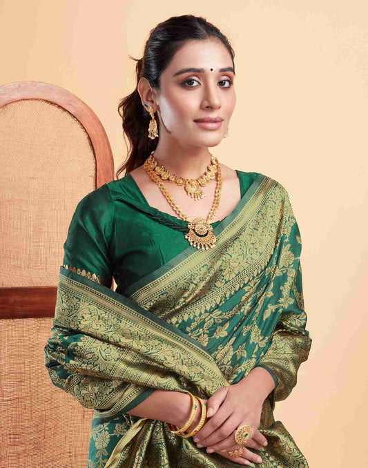 Voluminous Green Banarasi Silk Saree