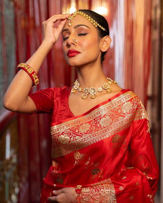 Vermilion Red Woven Banarasi Saree