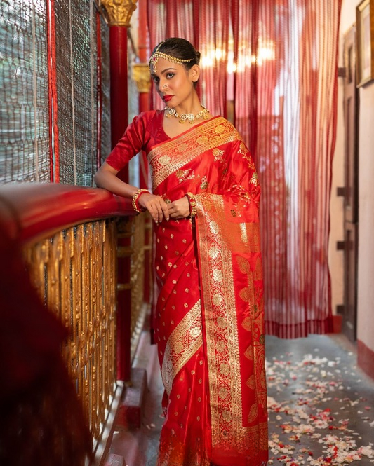 Vermilion Red Woven Banarasi Saree