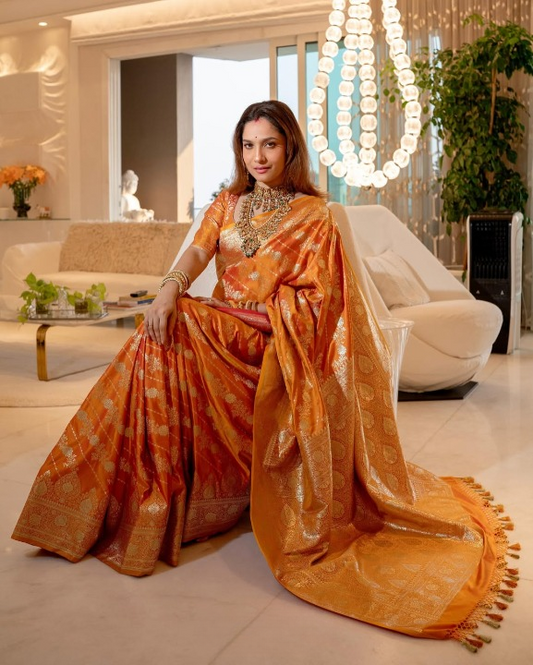 Alabaster Yellow Woven Banarasi Saree