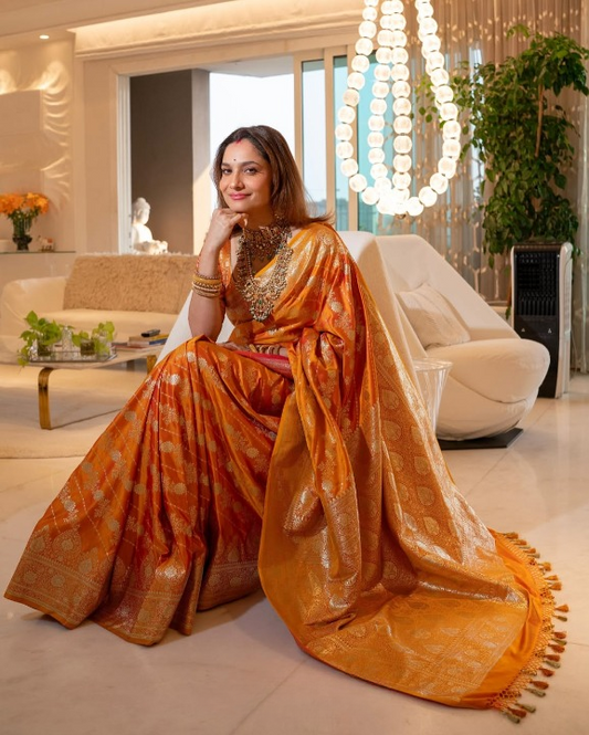 Alabaster Yellow Woven Banarasi Saree