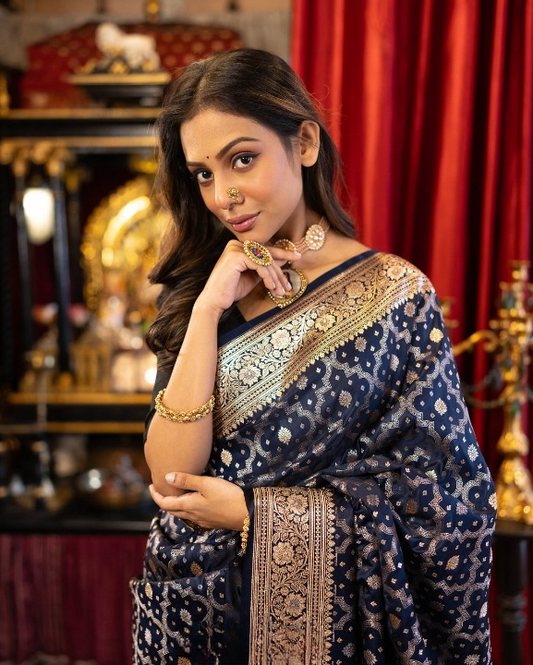 Beryl Blue Woven Banarasi Saree