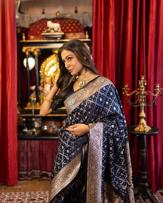 Beryl Blue Woven Banarasi Saree