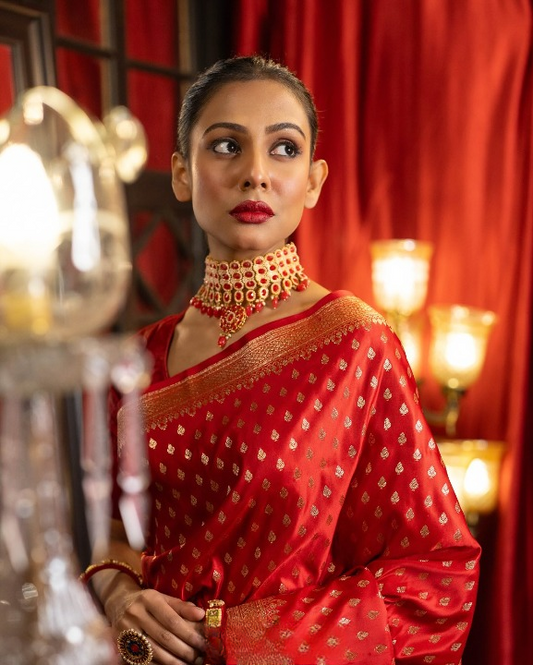 Cinnabar Red Woven Banarasi Saree