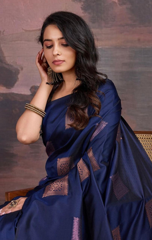 Eeyorish Blue Banarasi Silk Saree
