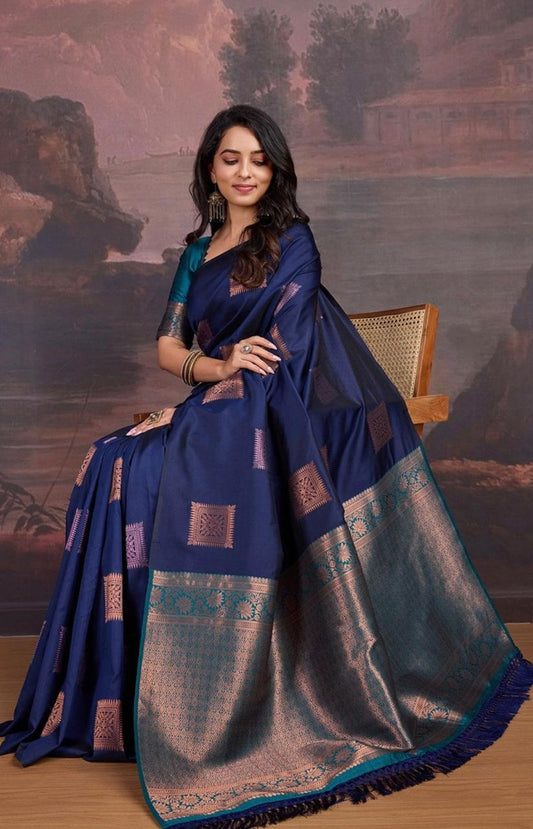 Eeyorish Blue Banarasi Silk Saree