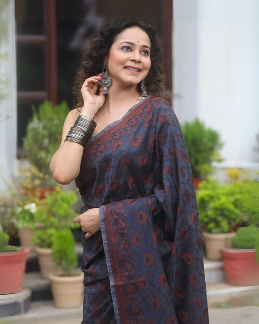 Caliginous Black Banarasi Silk Saree