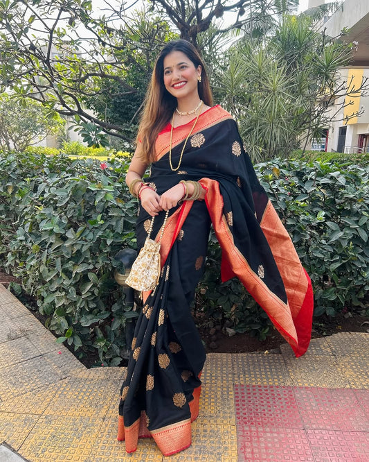 Chestnut Black Banarasi Silk Saree