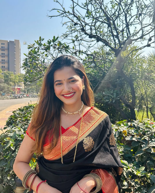 Chestnut Black Banarasi Silk Saree