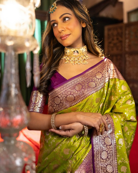 Beryl Green Woven Banarasi Saree
