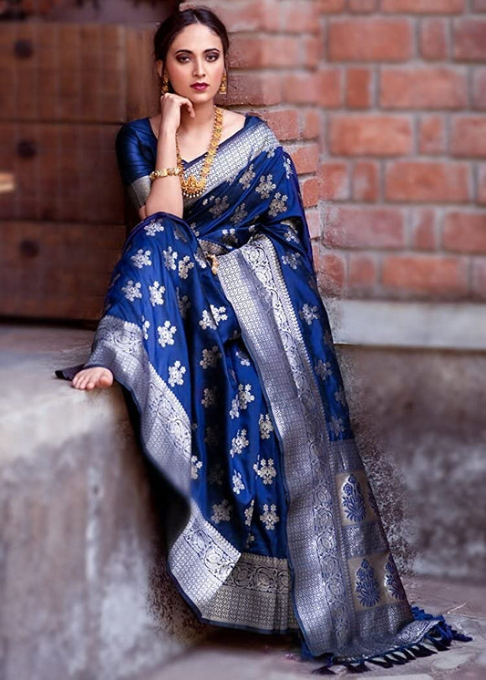 Aquamarine Blue Banarasi Silk Saree