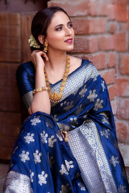 Aquamarine Blue Banarasi Silk Saree