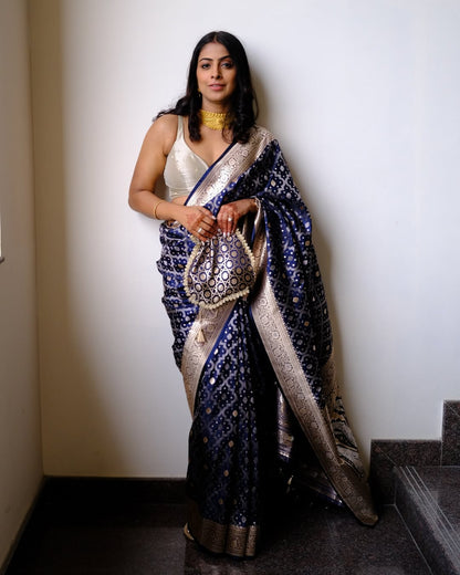 Cerulean Blue Woven Banarasi Saree