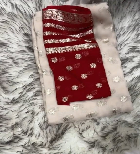 Achromic Beige Georgette Jacquard Weaving Saree