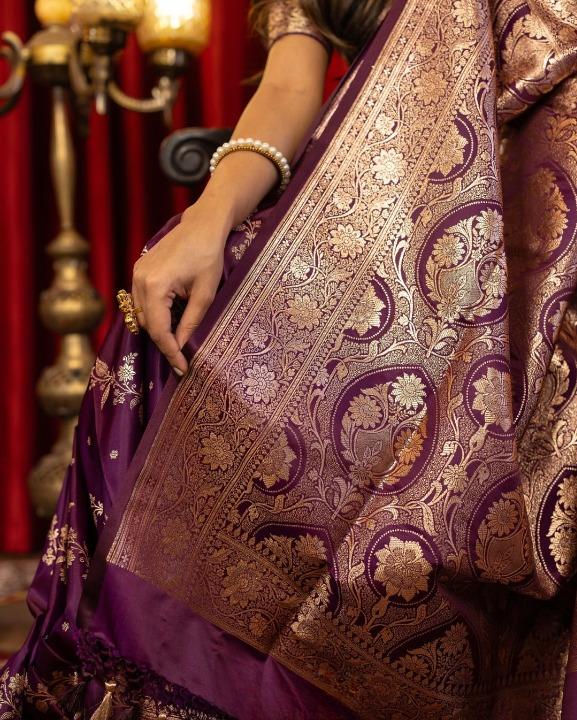 Violaceous Purple Woven Banarasi Saree