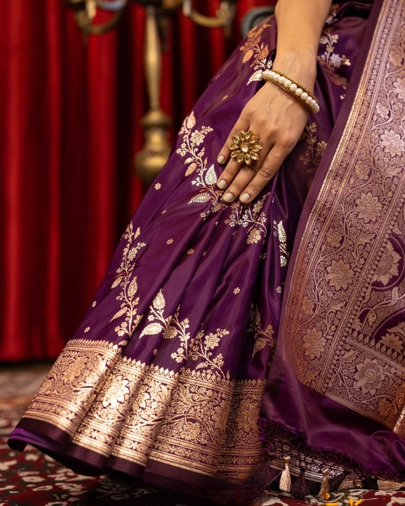 Violaceous Purple Woven Banarasi Saree