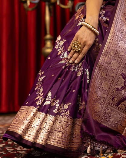 Violaceous Purple Woven Banarasi Saree