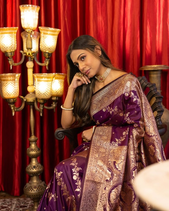 Violaceous Purple Woven Banarasi Saree